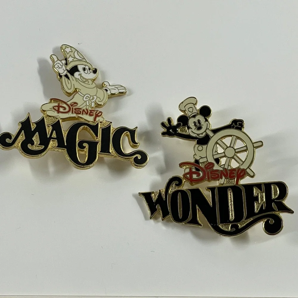 READ Disney Cruise Line Pins Mickey Mouse Magic Wonder Set Gold Enamel Vintage